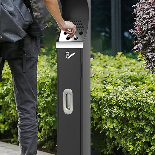 Commercial Standing Trash Can, Outdoor Trash Bin with Lock & Removable Inner Bucket Outside Receptacle Stainless Steel Garbage Can Container for Hotels Restaurants Bars Office Park Street