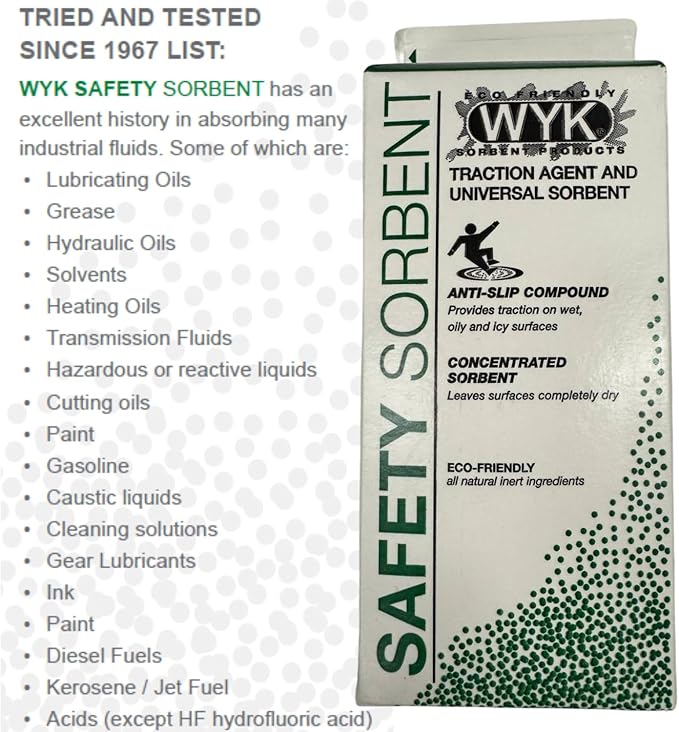 WYK Safety Sorbent 500 Series – 2 qt Shaker Carton - Industrial Liquid & Oil Absorbent and Traction Agent for Spills, Leaks & Safety Maintenance – By FryOIlSaver Co