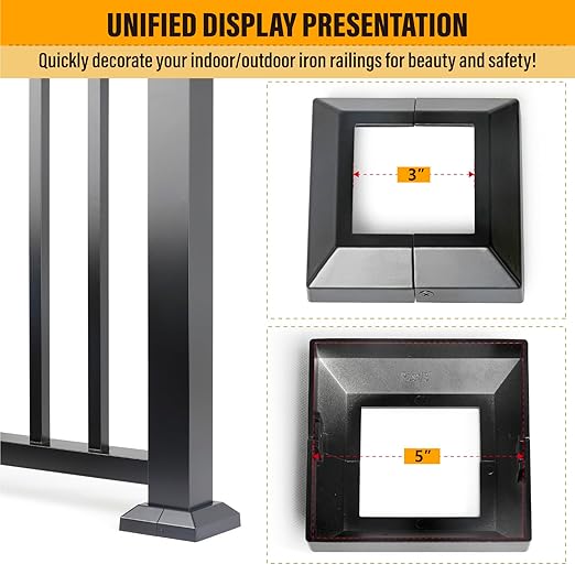 3.0"x3.0"（Actual: 3.0"x3.0"） Deck Post Base Cover Decorative Post Base Trim Skirt Black Aluminum 8Pack