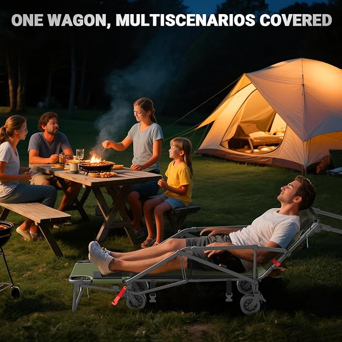 LEVELEVE Heavy Duty Folding Wagon - 2-in-1 Collapsible Cart, 400lb Capacity, All-Terrain Wheels w/Brakes & Side Pockets