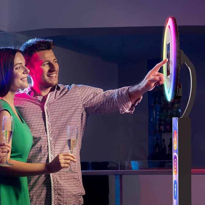 JIYANG Portable Photo Booth Compatible with Any Ipad,Photo Booth Stand Shell with ChackTok PhotoBooth VIP Member and Flight Case,Free Custom Logo,Perfect for Parties,Wedding and Events,Honeycomb Case