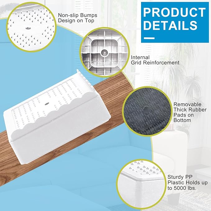Bed Risers 1 inch, 2 inch, 3 inch, 4 inch Heavy Duty, Adjustable Furniture Riser for Table Desk Couch Sofa Chair Recliner Leg Frame Dorm, Stackable Bed Raisers Blocks (White 12 Pack,1 inch)