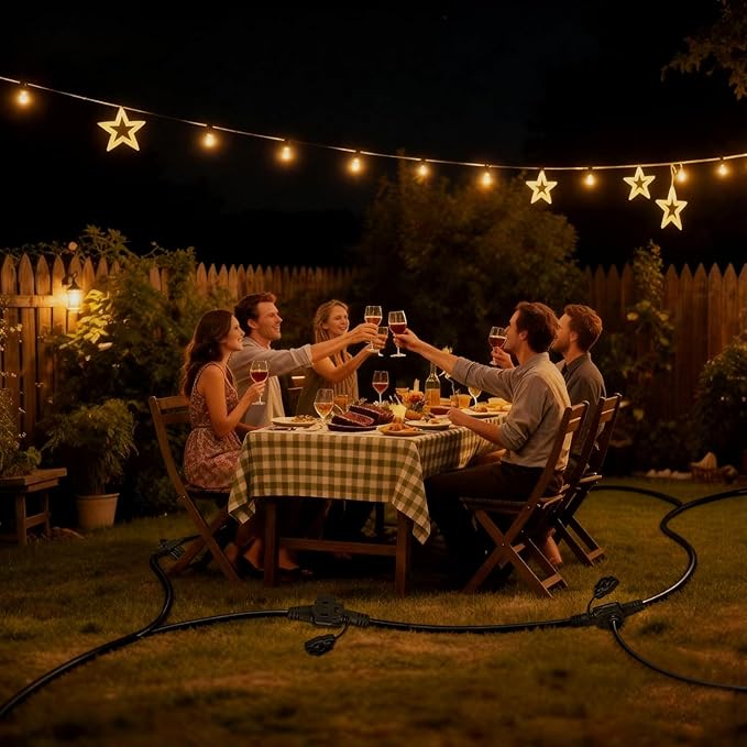 50FT Outdoor Extension Cord,10 Evenly Spaced Outlet Plugs,Black Multiple Outlets with Weatherproof Cover,16/3 SJTW Wire Power Cord.