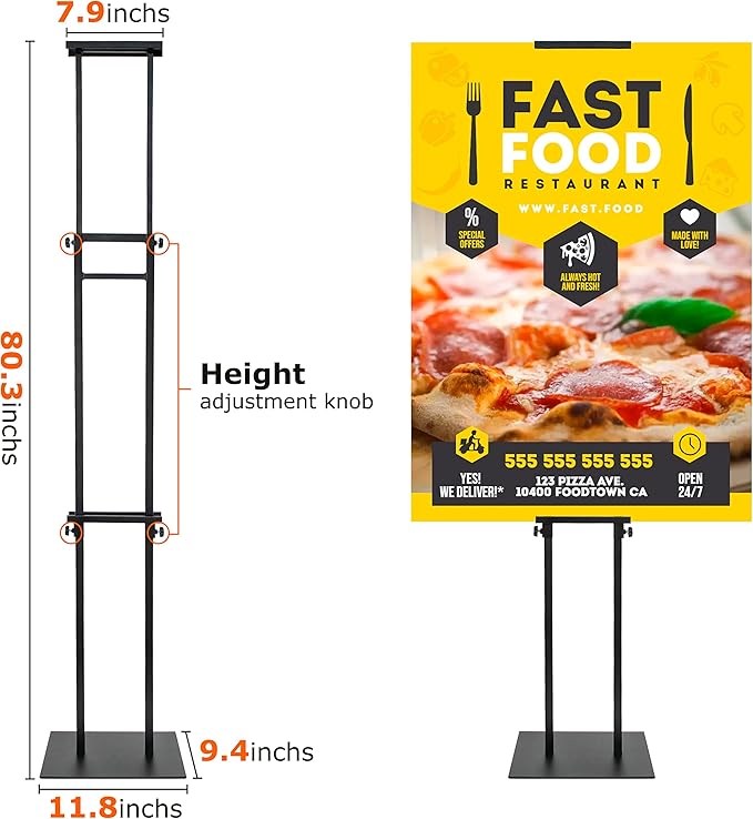 2Pack Poster Holder for Display, Adjustable Pedestal Sign Stand Up to 78 Inches, Double Sided for Board & Foam, Sign Holder Stand with Non-Slip Mat Base for Wedding, Restaurant & others
