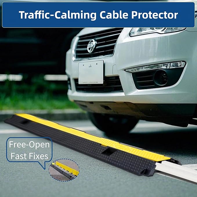 Nisorpa Cord Protector Ramp 2", 40000 lbs Heavy Duty Rubber Outdoor Extension Cable Wire Hose Cover Ramps, 2 Channels Slow Down Speed Bump for High Traffic Driveway Road, Garage, Property Area, 3.25ft