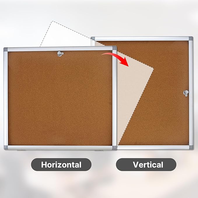 Enclosed Cork Bulletin Board Tamper-Proof Dispaly Case, Aluminium Frame, All-Weather Cork Noticeboard, Outdoor Enclosed Cork Board for School, Office, Restaurant, Hospital (28 X 26 Inches)
