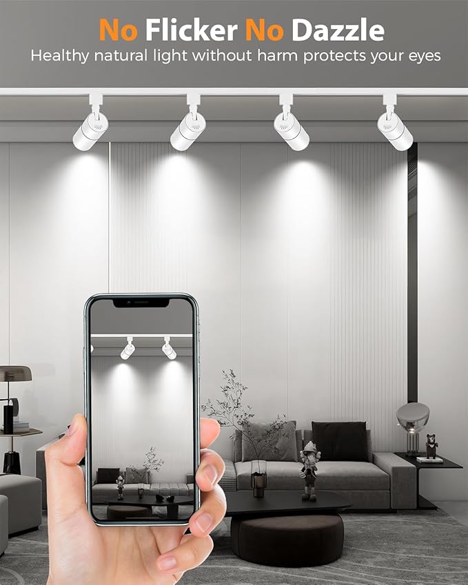 VANoopee 3-Color Zoomable 10W LED Track Lighting Heads H Type Track Light Heads Dimmable Bright Ceiling Spotlight Fixtures Accent Art, 3000K 4000K 5000K Adjustable, CRI90+ 15°-60° 1000lm White 6 Pack