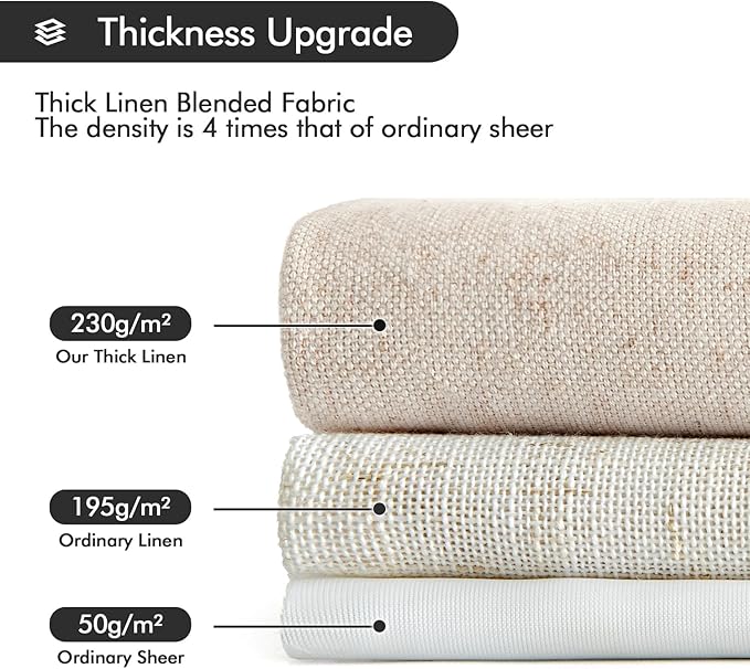 MIULEE Non-See-Through Privacy Linen Curtains 2 Panels, Light Filtering Window Curtains Farn House Textured Back Tab Semi Sheer Drapes for Bedroom Living Room, 52 x 96 Inches Long, Birch