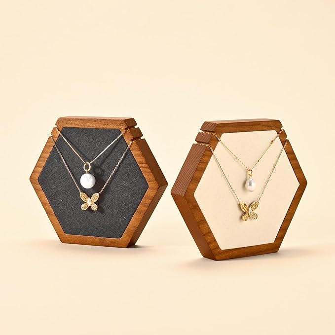 Solid Wood Hexagon Necklace Holder Stand Retail Hanging Jewelry Necklace Stand Display for Vendors(Grey)