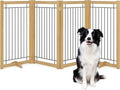 Wire Dog Gate Solid Wood Frame, Anti-Chewing, 4-Panel, 36" Height, 80" Width, Indoor Freestanding Pet Gate Foldable Wooden Dog Fences for Stairs, House, Doorway, Oak Color