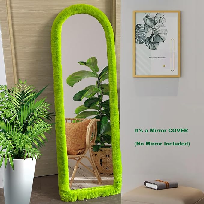 Fluffy Mirror Cover - 64"x21" Full Length Stretch Universal Ultra Soft Non-Slip Cover Warm Home Decor for Bedroom Cloakroom, Gift for Girls
