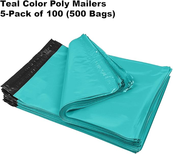 iMBAPrice 500-Pack Teal Poly Mailers 12x15.5 Inch #5 Teal Color Poly Mailing Envelopes Bags, Self Seal Adhesive Waterproof and Tear Proof (Total 500 Bags)