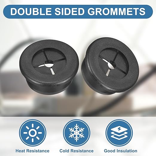uxcell 6Pcs Cable Cord Grommet, 1"(25mm) Rubber Desk Grommets Wire Pass Through Hole Cover with Marked Cable Ties for Home Office Cable Wire Protection, Black