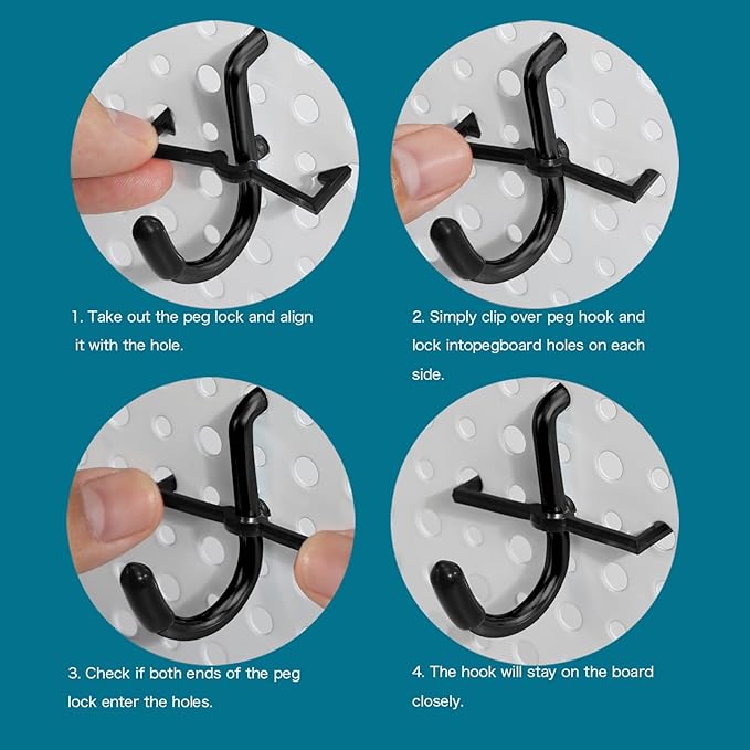1/4 Inch Extra Thick Pegboard Hooks,Only Suitable for 1/4" Pegboard Board,Metal Pegboard Hooks for Hanging Storage (All Black, 60pcs J Hook)
