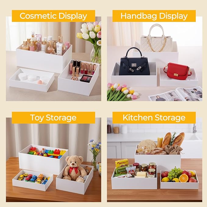 3 Pack Extra Large Acrylic Buffet Risers - 14”, 12”, 10” White Display Stands with Hollow Bottoms, Cube Riser Boxes Nesting for Dessert Food Catering Buffet Display Party Supplies