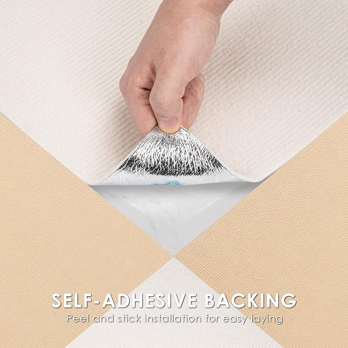 Carpet Tile 10 Pack 24” X 24” Self Adhesive Carpet Floor Tiles Anti-Slip Squares Peel and Stick Floor Tilel DIY Installation for Bedroom(White)