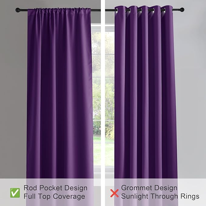 PONY DANCE Blackout Window Curtains - Energy Saving Thermal Insulated Blackout Curtains/Window Coverings with Rod Pocket Living Room Home Decoration, 42 W x 72 L, Royal Purple, 2 Panels
