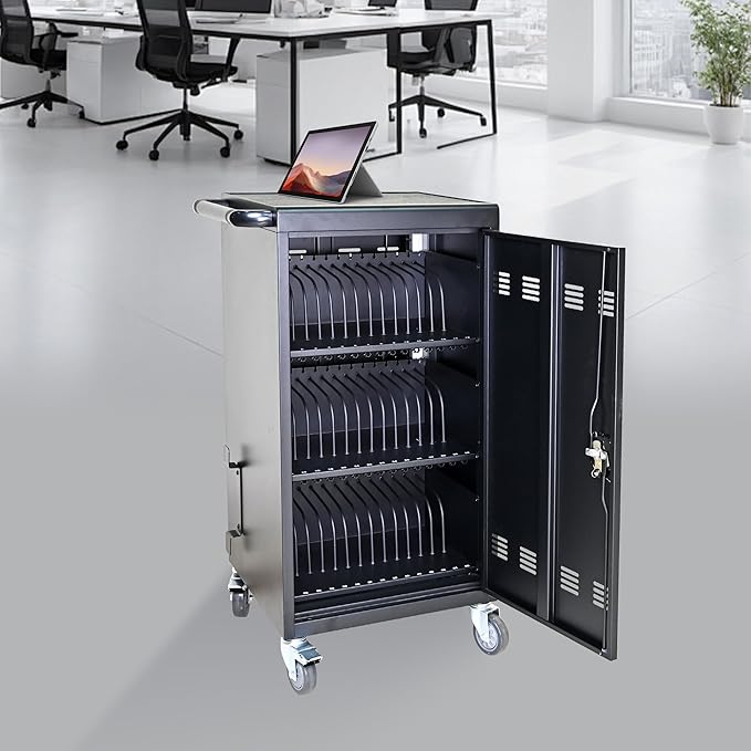 Laptop and Tablet Charging Cart, 45 Unit Device Mobile Charging Station for Chromebook, Tablet, Laptop, with Charging Port Screen Size Up to 16.3", Suitable for Office, Classroom, etc (Black)