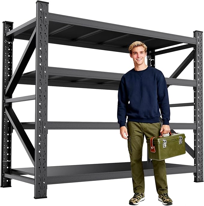 7000LBS Garage Shelving Heavy Duty, 4-Tier Metal Shelving Unit, Large Adjustable Garage shelves, Easy Assembly Utility Storage Rack Shelf for Warehouse, Basement, Pantry, 70” H×48” W×24” D, Black