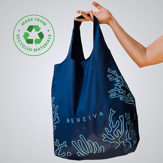 4 Pack Foldable Grocery Bags into Tiny Pouch - Large Capacity Multi-Color, Great for Travel, Durable, Washable Packable Shopping Bag, Comes with a carry pouch, Lightweight