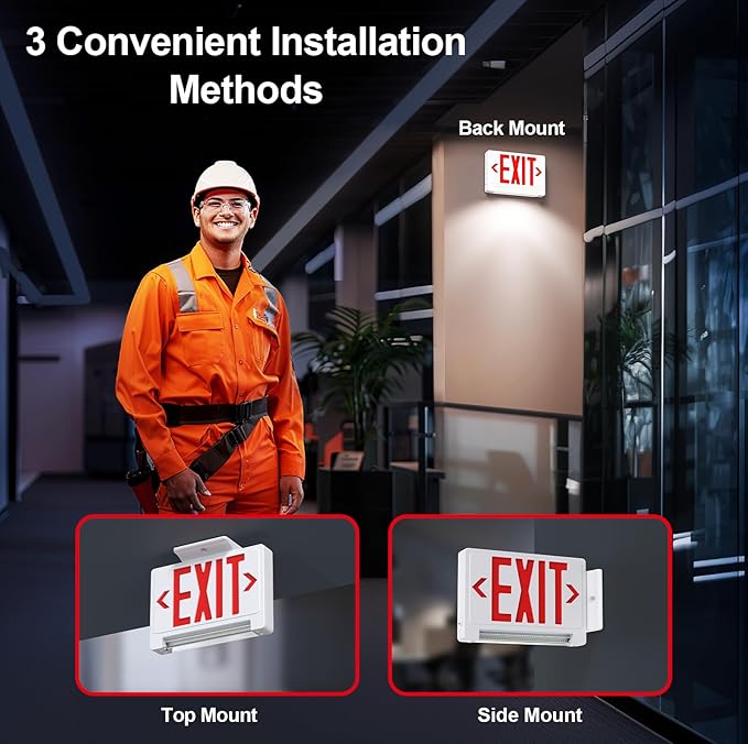 Exit Signs with Emergency Lights Battery Backup, UL Listed Double-sided Exit sign with Adjustable Light Pipe, Hardwired Compact Commercial Lighted Exit Sign, 120/277V Top/Side/Wall Mount (2 Pack)