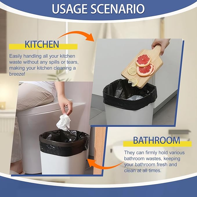 8 Gallon Trash Bags Heavy Duty - 30 Liters Black Garbage Bags,0.94 Mil Thick,220 Count,Medium Leakproof and Unscented Wastebasket Can Liners for Kitchen Home Toilet