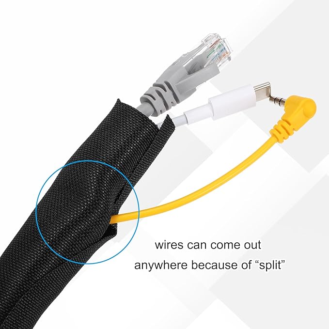 MECCANIXITY 4/5 Inch ID Split Loom Tubing 19.5ft Polyester Cord Protector Wire Cable Sleeve for USB Cable Power Cord, Black