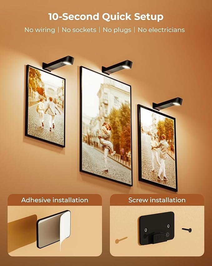 3 Pack Picture Lights for Wall with RGB Colors, Battery Powered Art Painting Lights with Remote, Cordless Picture Light for Posters, Rechargeable Wall Sconces