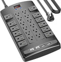 Surge Protector Power Strip - QINLIANF 15Ft Flat Plug Heavy Duty Extension Cord with 24 Outlets and 4 USB Ports(1 USB-C Ports), 1875W/15A, 4100J, for Home, Office, Dorm, ETL Listed, Black