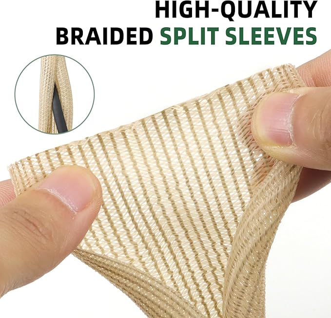 Split Wire Loom Tubing, Cable Protector Sleeve, Braided Cable Management for TV/Computer/Home Theater/Engine Bay, Cord Protectors from Pets No Chew (Wood Color, 1/8"-25ft)