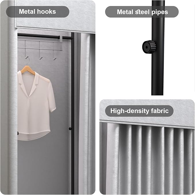 Clothing Store Fitting Room, Portable Dressing Room, Movable Changing Room for Boutique with Shading Fabric Cloth Privacy Curtains Screen for Bar Party Pool (Grey)