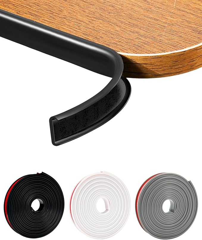 U-Shape Black TPE Edge Banding 32.8Ft Self-Adhesive Flexible Edge Trim, Furniture Edge Protector & Countertop Molding (W:1.0'' H:0.2'')