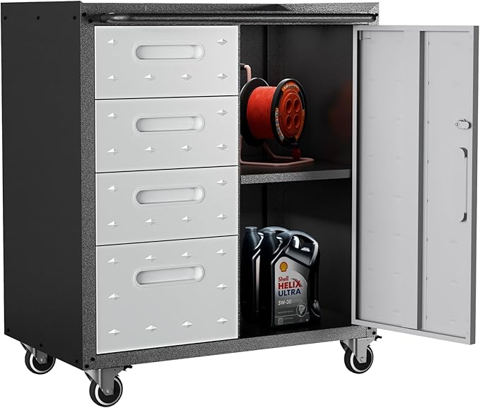 Tool Storage Cabinet, Rolling Tool Cabinet with 3 Drawers, Metal Storage Cabinet for Garage, Tool Room, Assembly Required(Black and Gray)