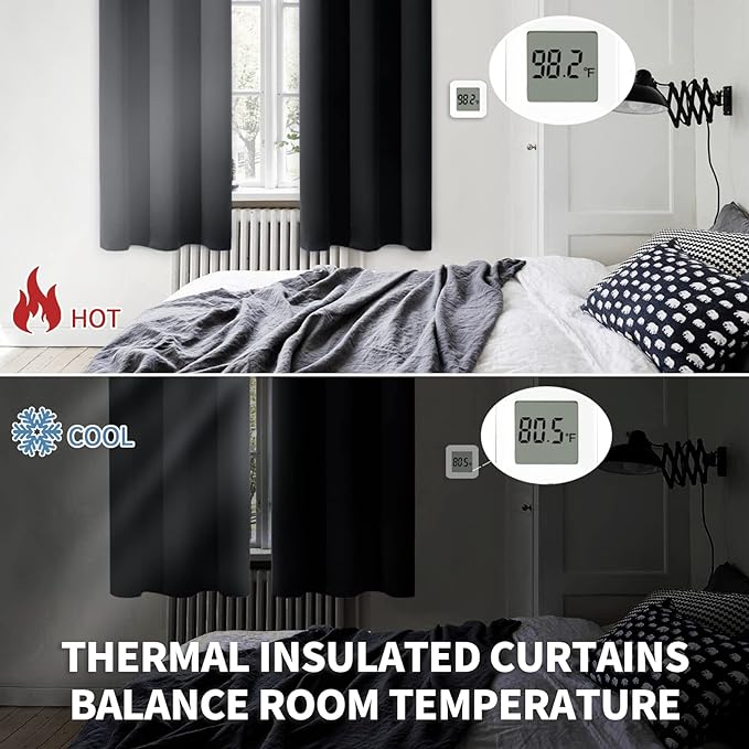 BGment Blackout Curtains - Grommet Thermal Insulated Room Darkening Bedroom and Living Room Curtains, Set of 2 Panels (52 x 108 Inch, Black)