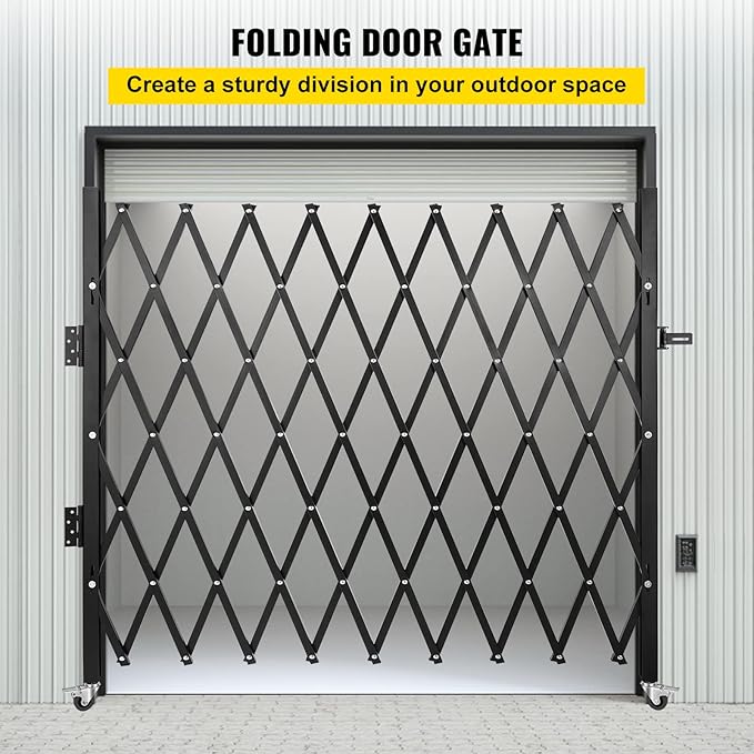 VEVOR Single Folding Security Gate, 7 ft H x 7 ft W Folding Door Gate, Steel Accordion Security Gate, Flexible Expanding Security Gate, 360° Rolling Barricade Gate, Scissor Gate/Door with Padlock