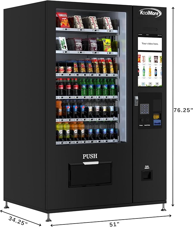 KoolMore Refrigerated Snack Vending Machine with 60 Slots and 22 Inch Touch Screen with CC Reader and Coin/Bill Acceptor in Black (KM-VMRT-50-BCR)
