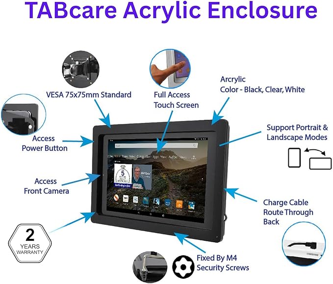 TABcare Anti-Theft Acrylic VESA Enclosure for Apple iPad Pro 13" 2024 M4 2025 M5 with Free Wall Mount Kit & 90-Degree Angle USB C Cable (White)