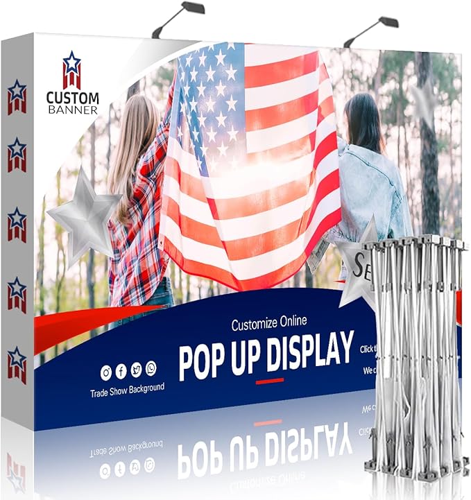 Fabric Pop Up Display Stand Custom Exhibit Booth Trade Show Backdrop Display Banner Collapsible Pop-Up Backdrop with Stand 15x7.5 FT