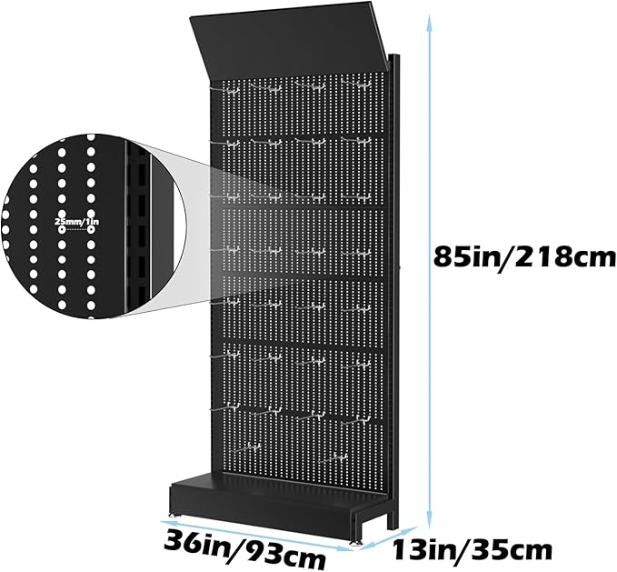 Metal Pegboard Shelf - Peg Board Display Stand with 30 Hooks, 85x36x13 in, Portable Garage Pegboard Organizer Retail Display Rack for Craft Shows,Kitchen Decoration, Mobile Phone Shop/Black