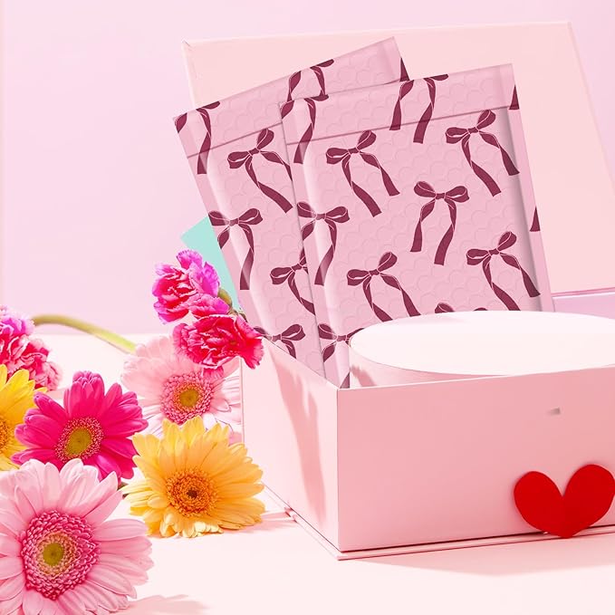 Fuxury Bubble Mailers 4x8 800 Pack, Pink Bows Cute Design Bubble Envelopes Usable Size 4x7",Strong Adhesion Pattern Padded Shipping Envelopes Thick Mailer for Mailing Jewelry, Makeup,Small items