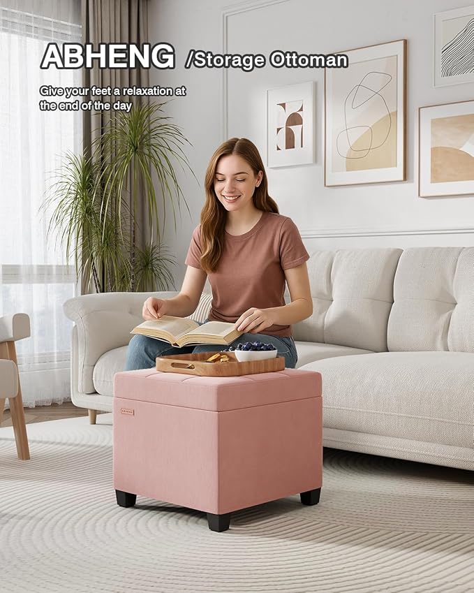 17.7 inches Velvet turfed Ottomans Cube with Storage, Metal-Framed Square Storage Ottoman Foot Rest Stool Holds 770 LB for Dorm Living Room Bedroom Pink UASND64P