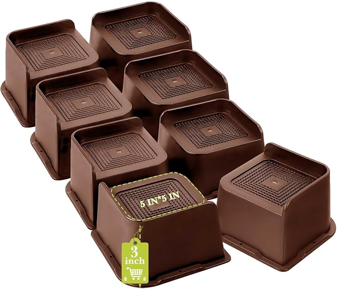 Bed Risers 2 inch, 3 inch, 4 inch, 6 inch, 8 inch Heavy Duty, Oversized Furniture Riser for Couch Sofa Table Chair Leg Frame Dorm, Support up to 6000 Lbs (Chocolat Brown 8 Pack, 3 inch)
