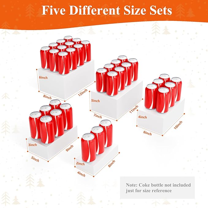 5 Pcs Metal Display Stands for Buffet Table Cake Risers, Cupcake Rectangle Stand for Wedding, Party, Catering Supplies, Elegant Food Risers for Display with 5Pcs Hollow Bottoms Sturdy Modern (White, 2 IN to 12 IN)