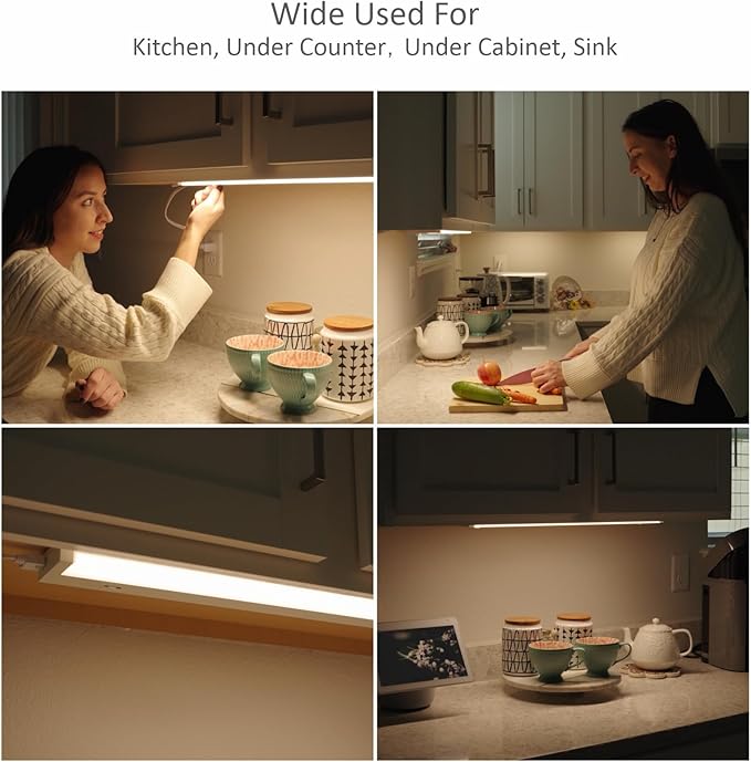 LED Under Cabinet Lighting Hardwired or Plug in, 24 Inch 12W, Dimmable 5 Color 2700K/3000K/3500K/4000K/5000K, Linkable Eyes Care Design Counter Lights for Kitchen, Sink, ETL Listed, White