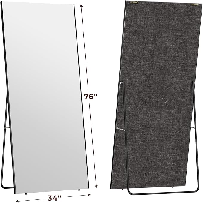 76"x34" Full Length Mirror with Stand, Lightweight & Easy to Move, Free-Standing Mirror for Dressing Room Bedroom, 3-in-1 Usage, Shatterproof Glassless Floor Mirror Kid & Pet Friendly (Black)