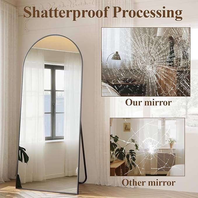 Arched Full Length Mirror 78"x35" - Floor Standing Body Mirror with Aluminum Frame,Leaning Hanging for Bedroom Cloakroom Living Room Black
