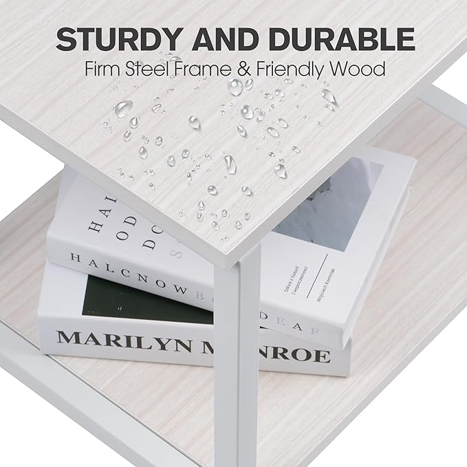 Under Desk Printer Stand - 2-Tier Industrial Mobile Printer Table with Storage Shelf, Heavy Duty Wood Rolling Printer Cart with Wheels for Home and Office,Maple White