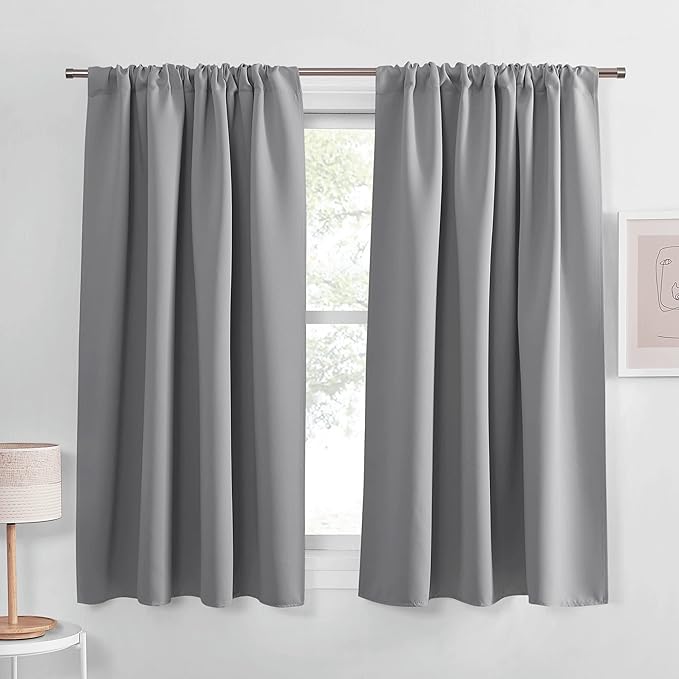 PONY DANCE Room Darkening Curtains for Girls Room - Nursery Essential Thermal Insulated Solid Rod Pocket Top Drapes (Silver Grey, 2 Pair, 52 x 54 Inch)