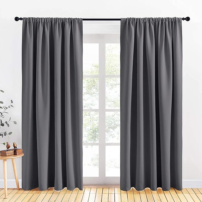 PONY DANCE Window Blackout Curtains - Light Blocking Home Decor Rod Pocket Wide Curtain Panels & Drapes for Living Room, 70 x 84 Inches, Gray, 2 Pieces