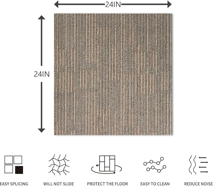 ALTRUISTIC Heavy Duty Commercial Carpet Tiles 24" x 24", 18 Pcs/72 sq ft (FlexLok tabs Included),Non-Slip Soft Square Carpet Floor Tile for Office Bedroom Living Room Kitchen Garage Gym (Khaki)